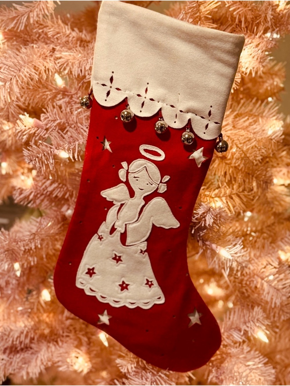 Pottery Barn Kids Red and White (3) Holiday Stocking with Jingle Bells